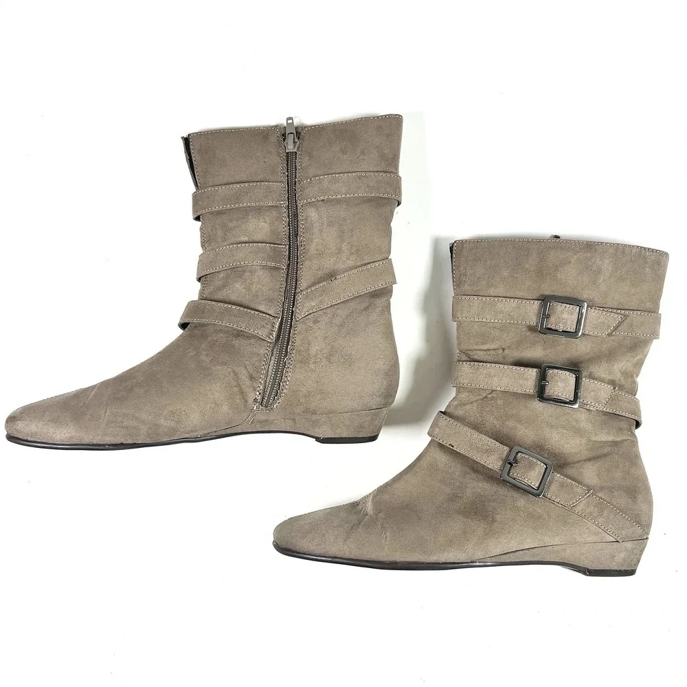 Aerosoles Sot N Pepper Women's Taupe Buckle Boots Fairycore‎ Boho Wedge 9.5